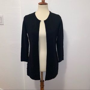 Black beaded long lined open cardigan